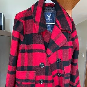 American Eagle Large buffalo plaid pea coat